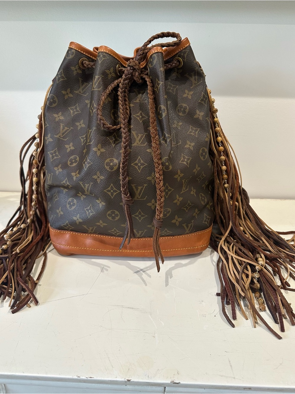 Louis Vuitton Brown Monogram Fringe Drawstring Shoulder Bag